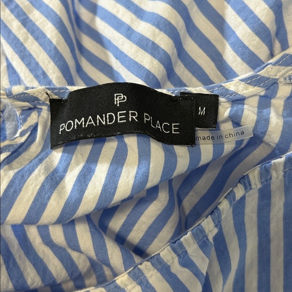 Tuckernuck Pomander Place Blue and White Puff Sleeve Peplum Blouse Sz M - Picture 8 of 11